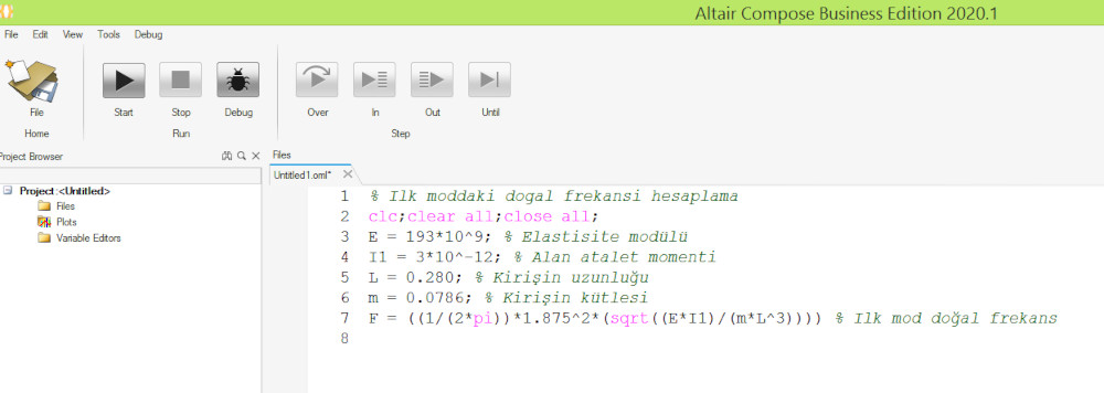 Altair Compose- Kiriş doğal frekans hesaplama
