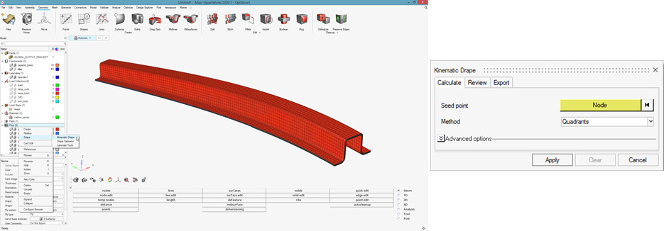 Altair HYperWorks ply tabanlı modelleme ve kinematic drape