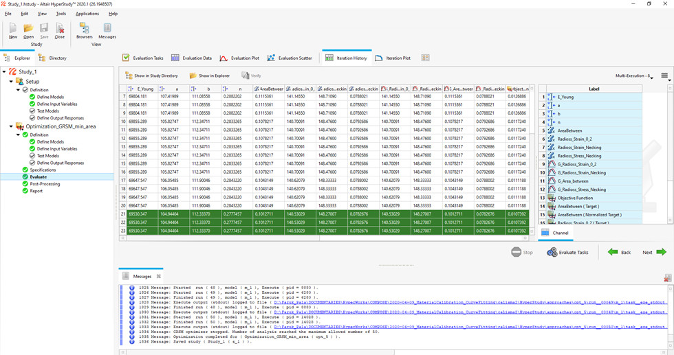 Altair HyperStudy optimizasyon sonuç tablosu