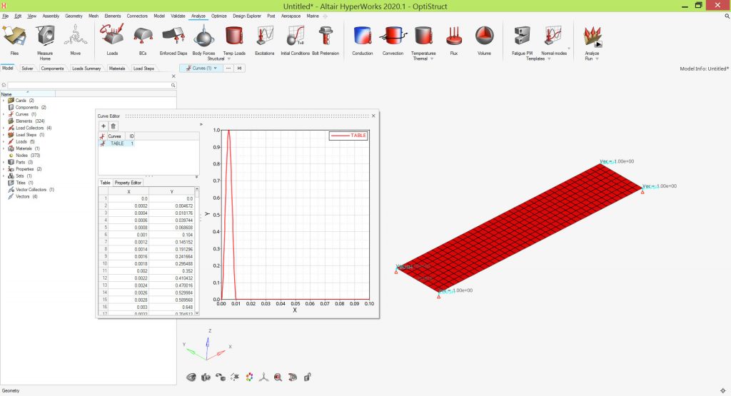 OptiStruct - Zamana bağlı yük girdisi, curve editor