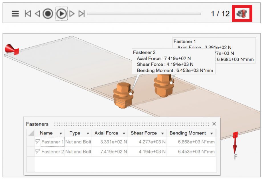 Altair Inspire, bağlantı elemanları reaksiyon kuvvet sonuçları