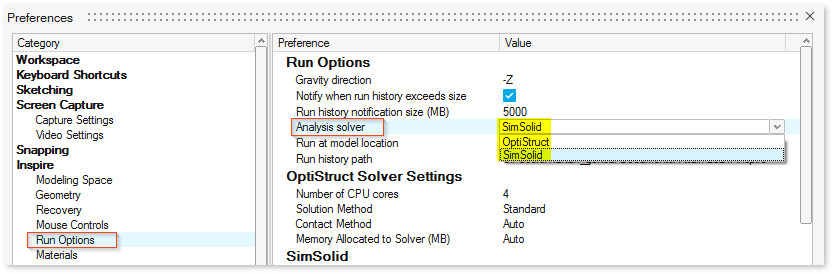 Altair Inspire yazılımında SimSolid çözücü seçimi