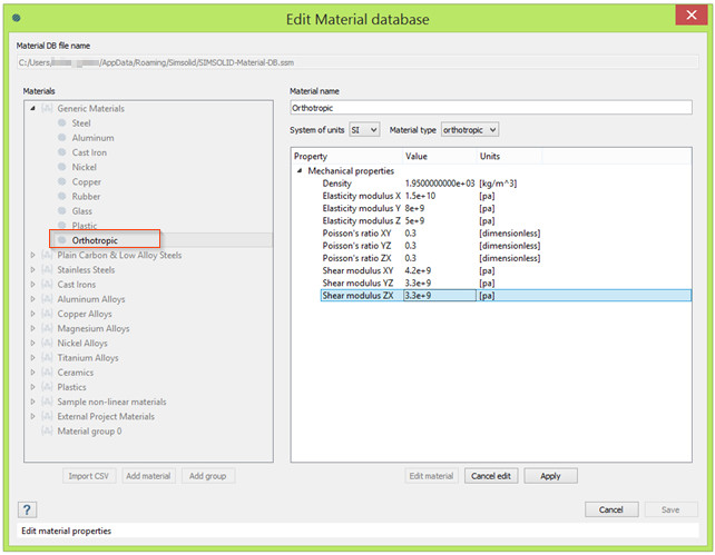 Altair SimSolid ortotropik malzeme tanımlama