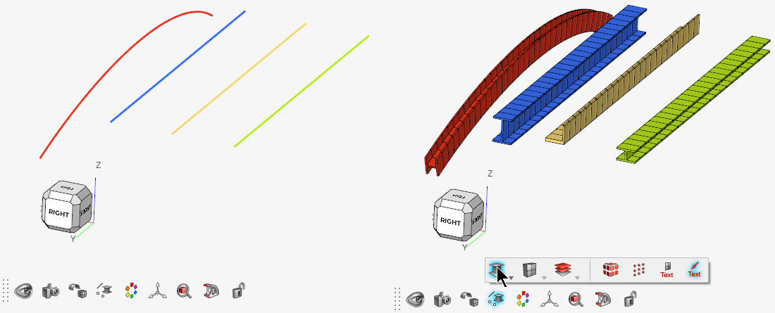 1D kiriş elemanları 3 boyutlu gösterme