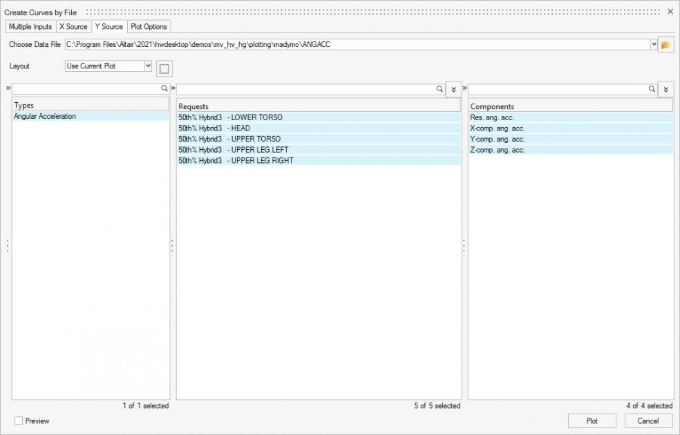 Altair HyperWorks 2D eğri dosyası açma paneli