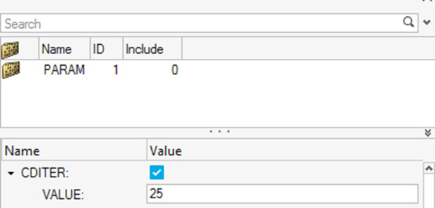 Altair OptiStruct, PARAM CDITER kart tanımlama ekranı