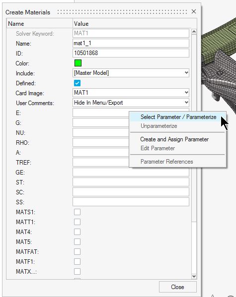 Önceden tanımlı parametrelerin seçimi