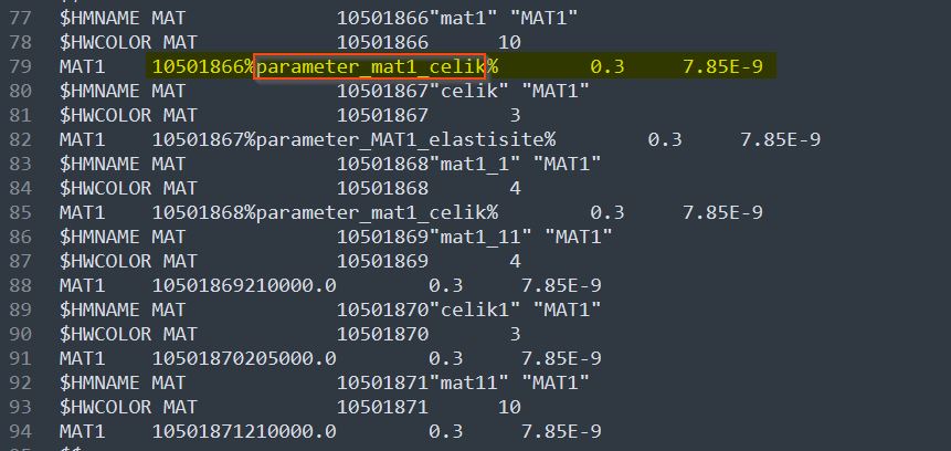 OptiStruct femo dosyası malzeme değerleri