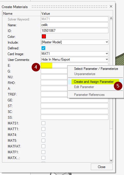 Altair OptiStruct için parametre oluşturma