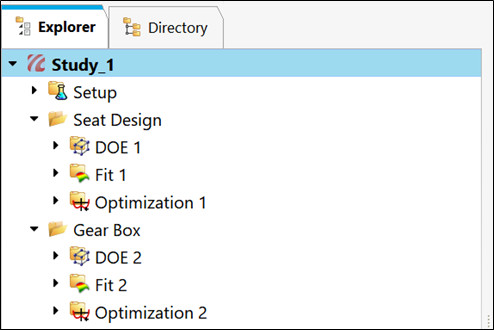 HyperStudy, kullanıcı tanımlı klasörlerde gruplandırılma