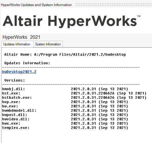 HyperWorks yazılımı güncelleme penceresi
