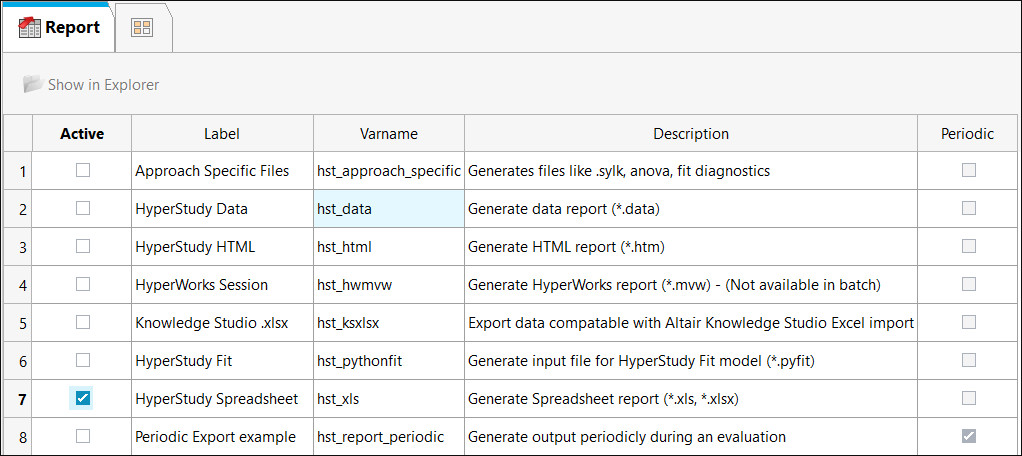 Fit modelini excel formatından export etme paneli - Altair HyperStudy