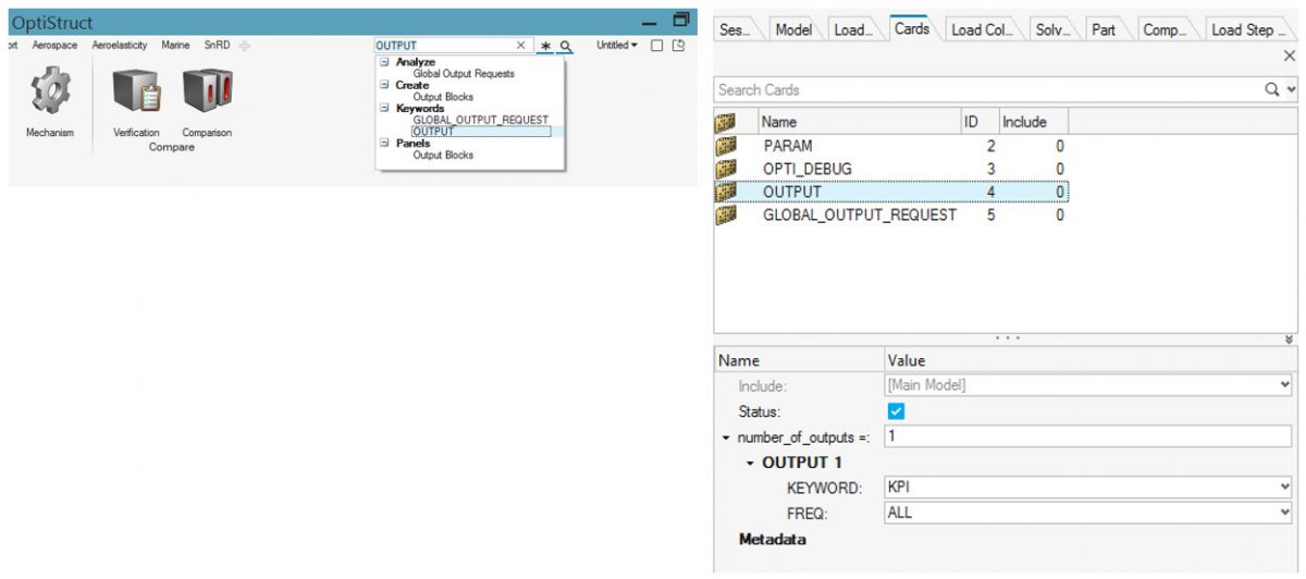 Altair OptiStruct, KPI sonucu için OUTPUT tanımlaması